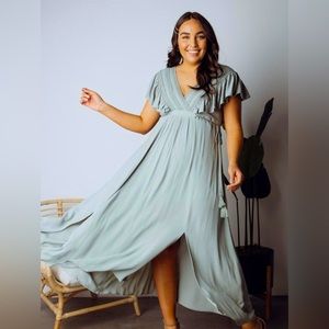 Baltic Born Jennifer Deep V Maxi Dress in Sage